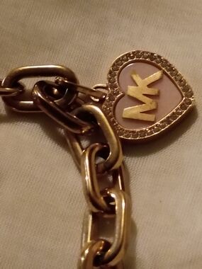 Michael Kors Gold Heart Charm Bracelet - Pink Enamel